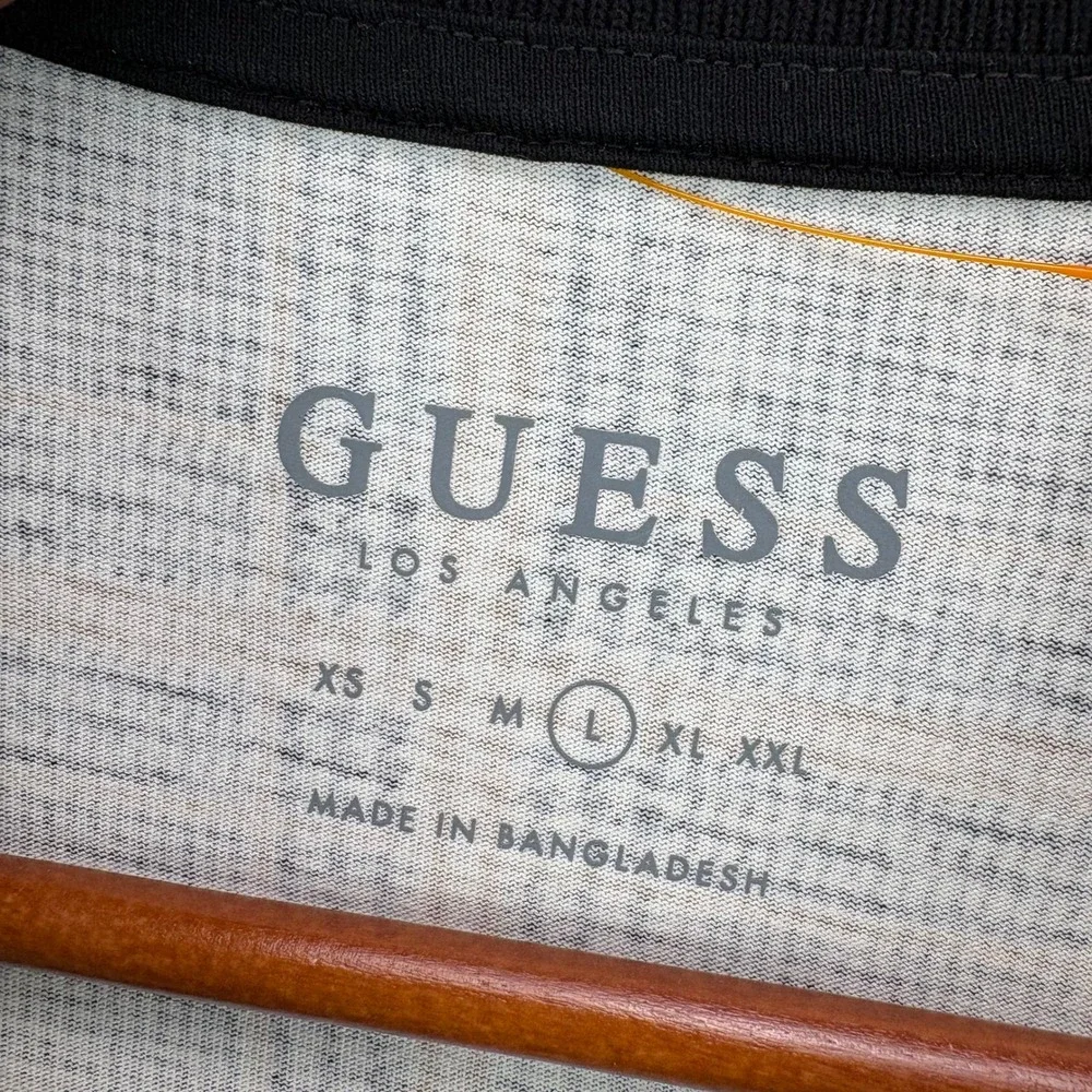 Guess Los Angeles Mens Large Plaid Graphic T-Shirt Tan Black Side Stripe Tee - Picture 2 of 6